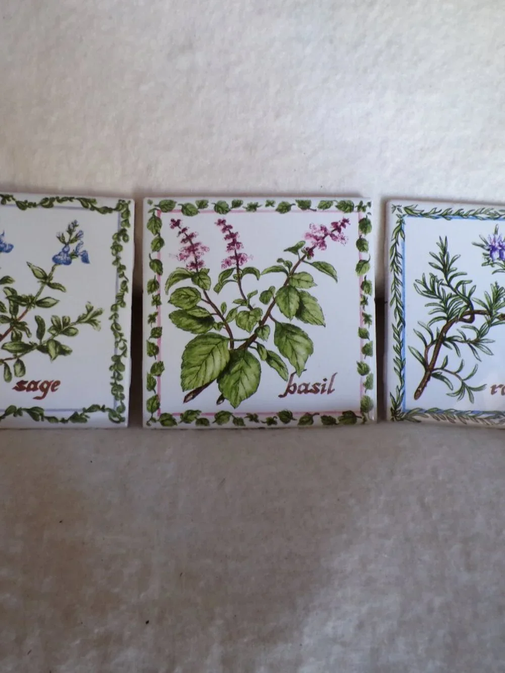 Set Of 3 JEFFREY COURT Botanical Herb Tiles Basil Sage Rosemary USA New